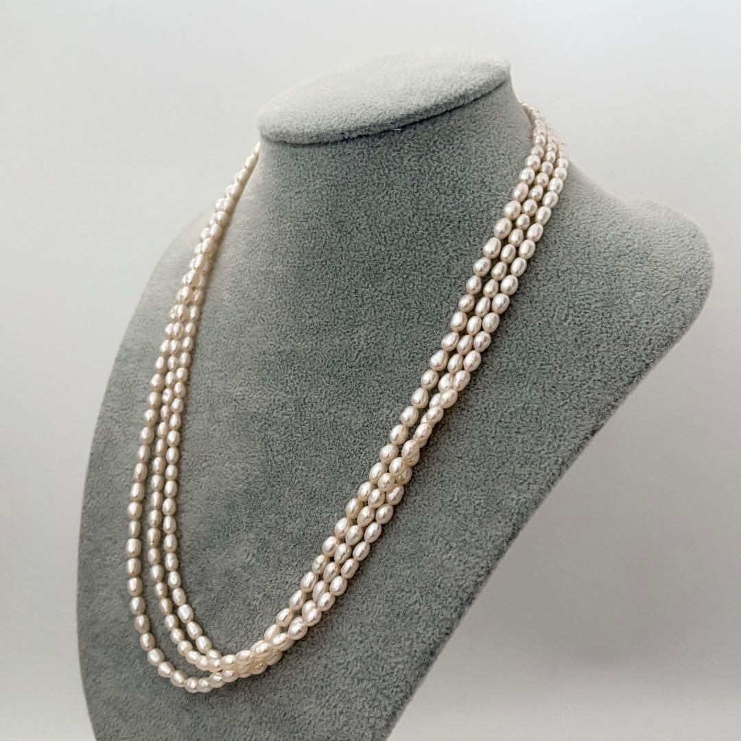 219 Tasaki long necklace made of silver with pearls, approximately 163 cm in length