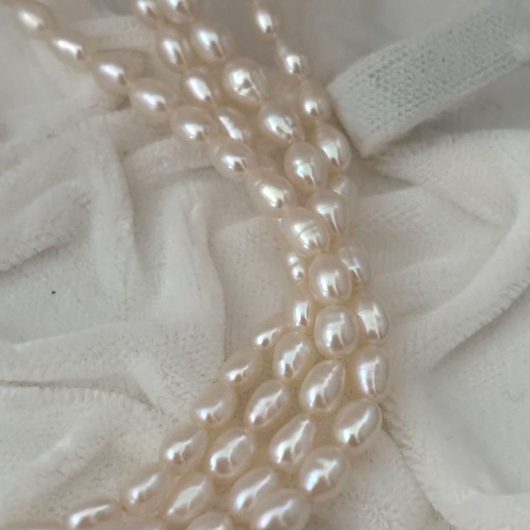 219 Tasaki long necklace made of silver with pearls, approximately 163 cm in length