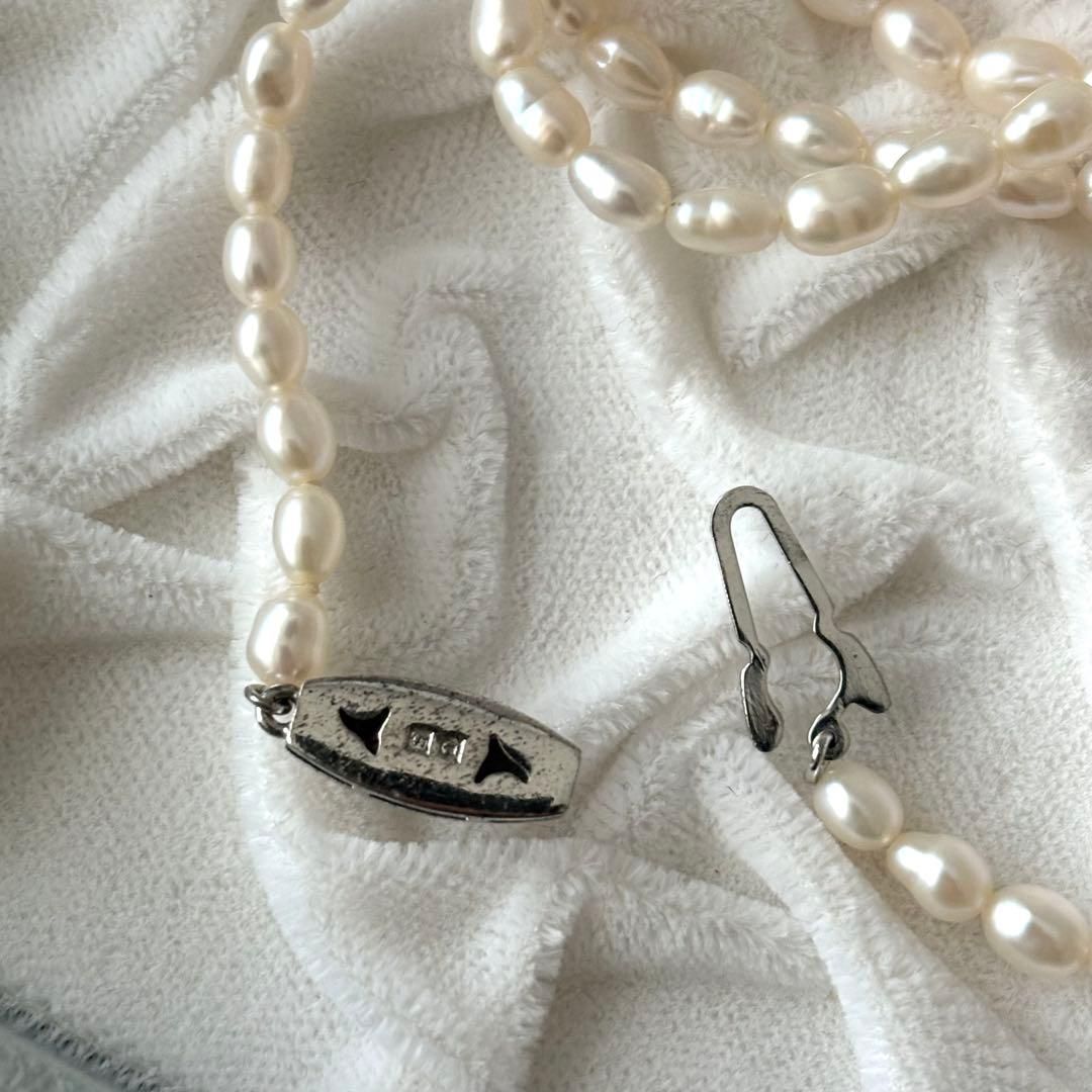 219 Tasaki long necklace made of silver with pearls, approximately 163 cm in length