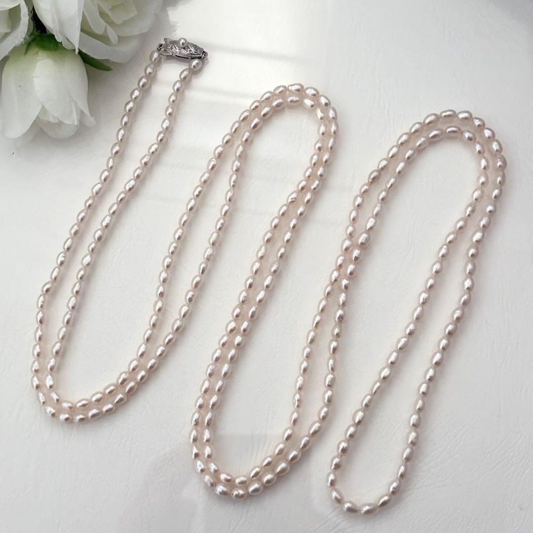 219 Tasaki long necklace made of silver with pearls, approximately 163 cm in length