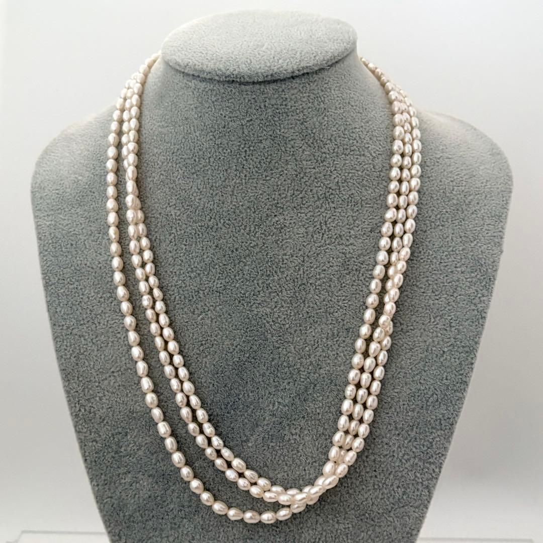 219 Tasaki long necklace made of silver with pearls, approximately 163 cm in length