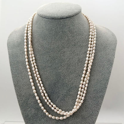 219 Tasaki long necklace made of silver with pearls, approximately 163 cm in length