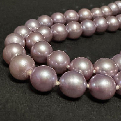 Tasaki purple pearl necklace with silver chain featuring 7.0-8.1mm pearls measuring 95cm in length