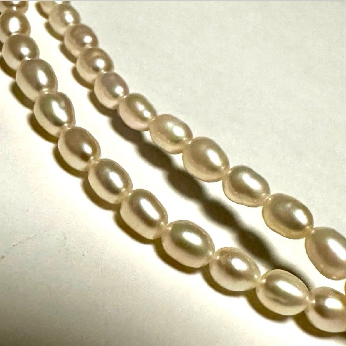 Tasaki Law two-strand white freshwater pearl necklace with silver clasp, 42.5 cm length