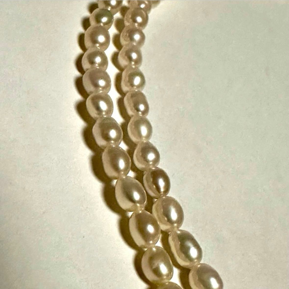 Tasaki Law two-strand white freshwater pearl necklace with silver clasp, 42.5 cm length