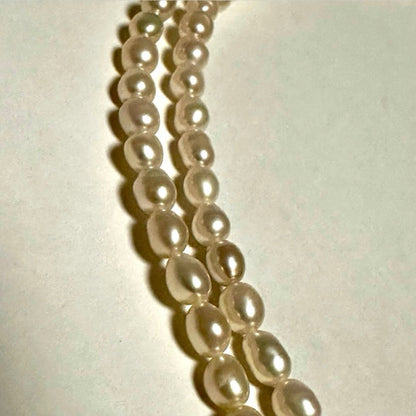 Tasaki Law two-strand white freshwater pearl necklace with silver clasp, 42.5 cm length
