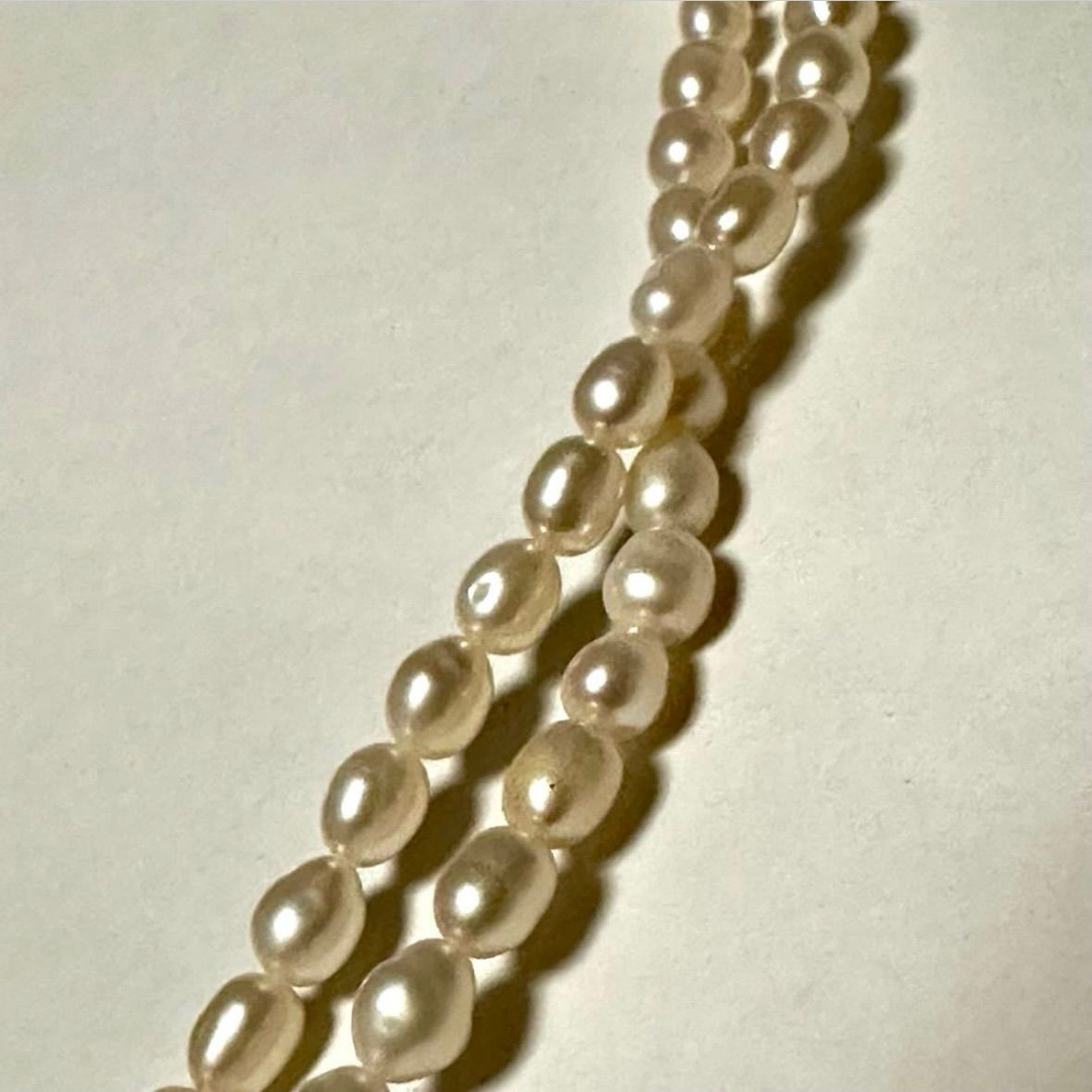 Tasaki Law two-strand white freshwater pearl necklace with silver clasp, 42.5 cm length