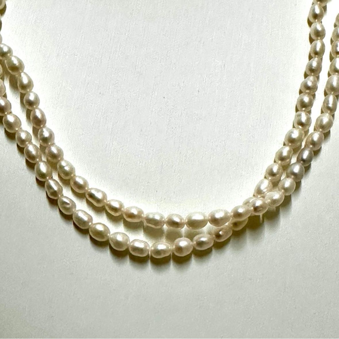 Tasaki Law two-strand white freshwater pearl necklace with silver clasp, 42.5 cm length