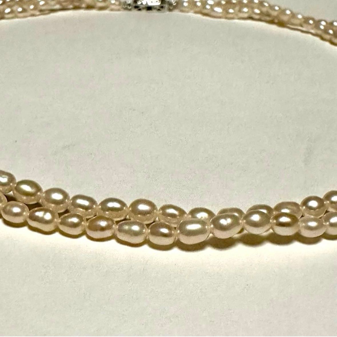 Tasaki Law two-strand white freshwater pearl necklace with silver clasp, 42.5 cm length