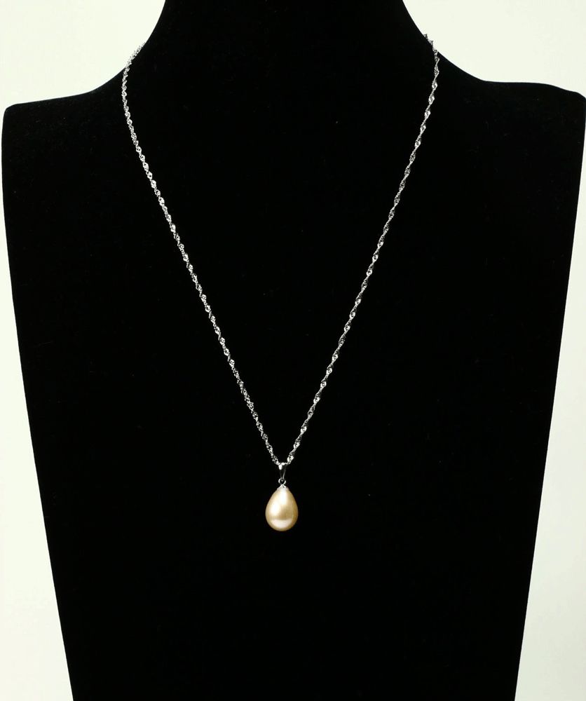 Niji large drop-shaped single pearl necklace with 9.5-10mm pearl on 45cm silver 925 chain in white, gray, purple, yellow, pink