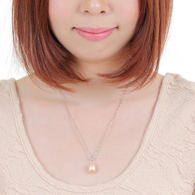 Niji large drop-shaped single pearl necklace with 9.5-10mm pearl on 45cm silver 925 chain in white, gray, purple, yellow, pink
