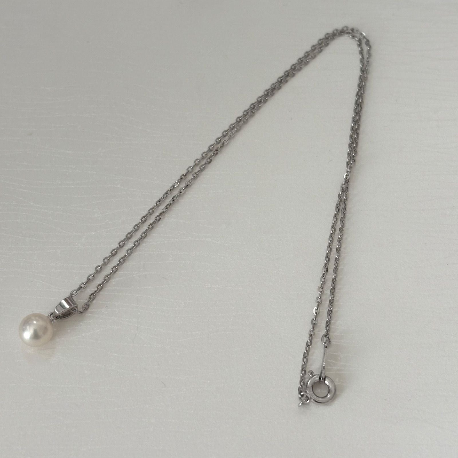 079 Mikimoto silver necklace featuring 6.6mm pearls and 40cm length elegant jewelry piece