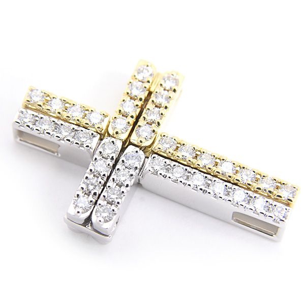 Tasaki cross pendant for ladies with diamonds 0.64ct set in 2WAY K18 yellow and white gold