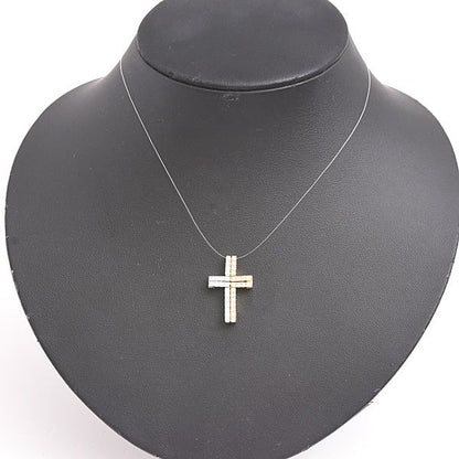 Tasaki cross pendant for ladies with diamonds 0.64ct set in 2WAY K18 yellow and white gold