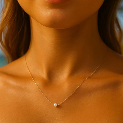 Freshwater pearl necklace with nickel-free stainless steel thin chain, 42 cm length, made in Japan