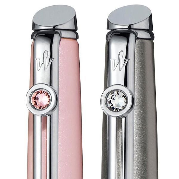 Waterman Metropolitan Essential Crystal Line Satin CT oil-based ballpoint pen with brass lacquered body and nickel palladium clip