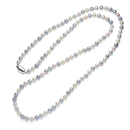 Multicolor Akoya cultured pearl necklace with 7-7.5mm pearls and silver clasp, 90cm long