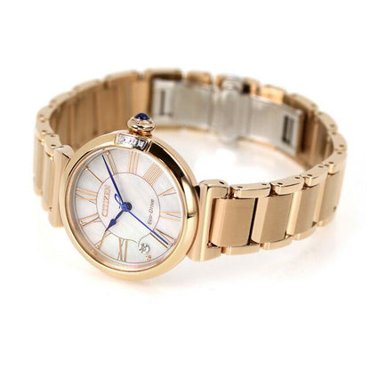 Citizen L ladies watch EM1063-89D with shell dial and warm gold stainless steel case and band