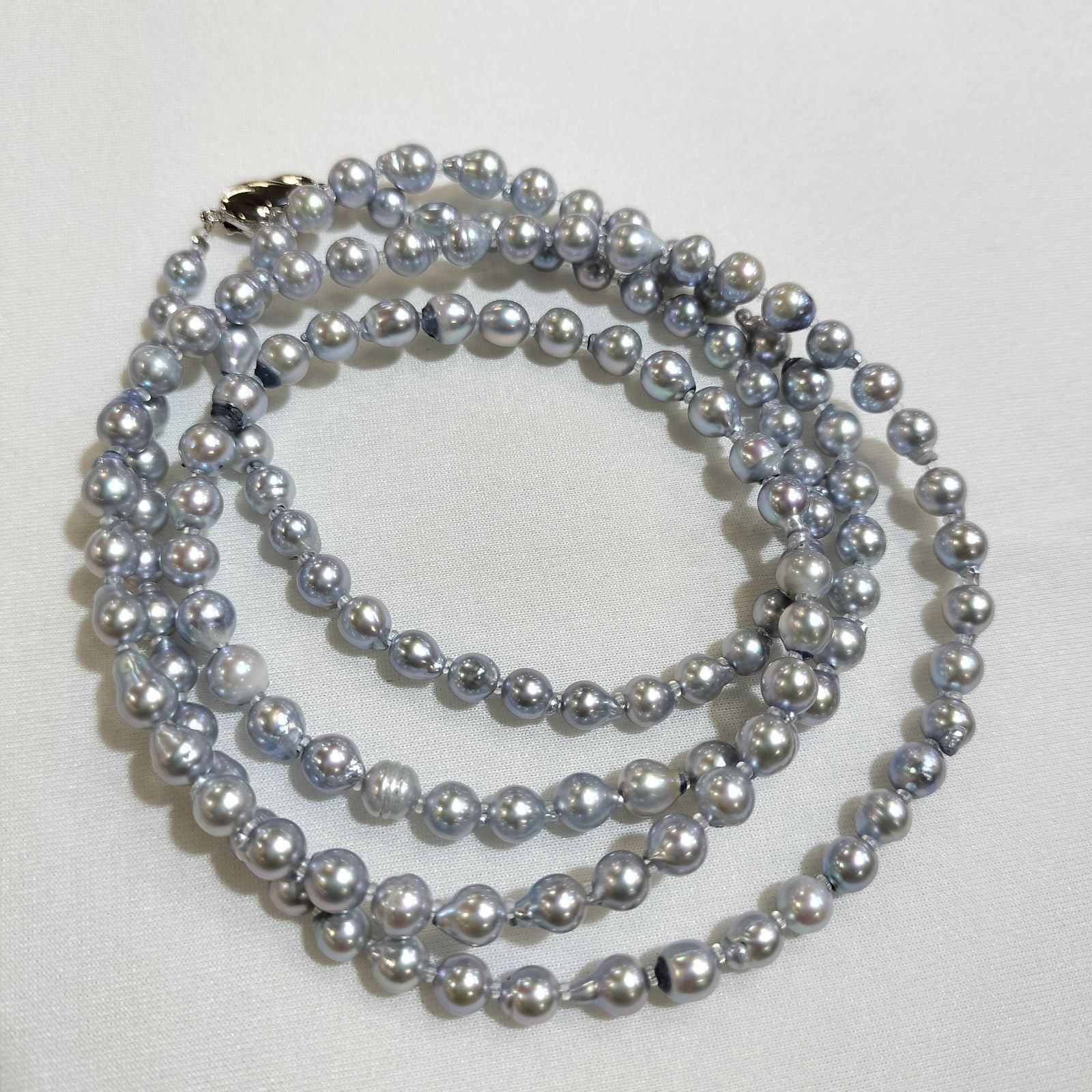 B-Grade Akoya Pearl Troll Necklace featuring 5mm pearls on a 92cm length chain with simple packaging