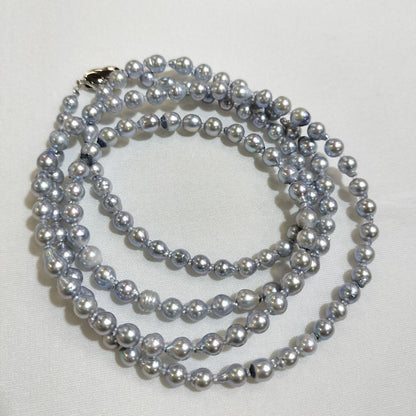 B-Grade Akoya Pearl Troll Necklace featuring 5mm pearls on a 92cm length chain with simple packaging