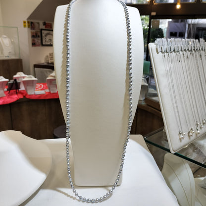 B-Grade Akoya Pearl Troll Necklace featuring 5mm pearls on a 92cm length chain with simple packaging