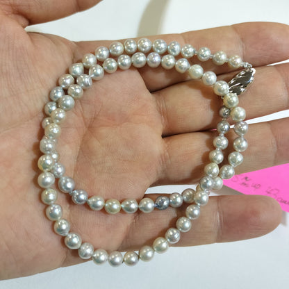 B-Grade Akoya Pearl Baroque Necklace with 5mm pearls, 43cm length, embossed and hole detail