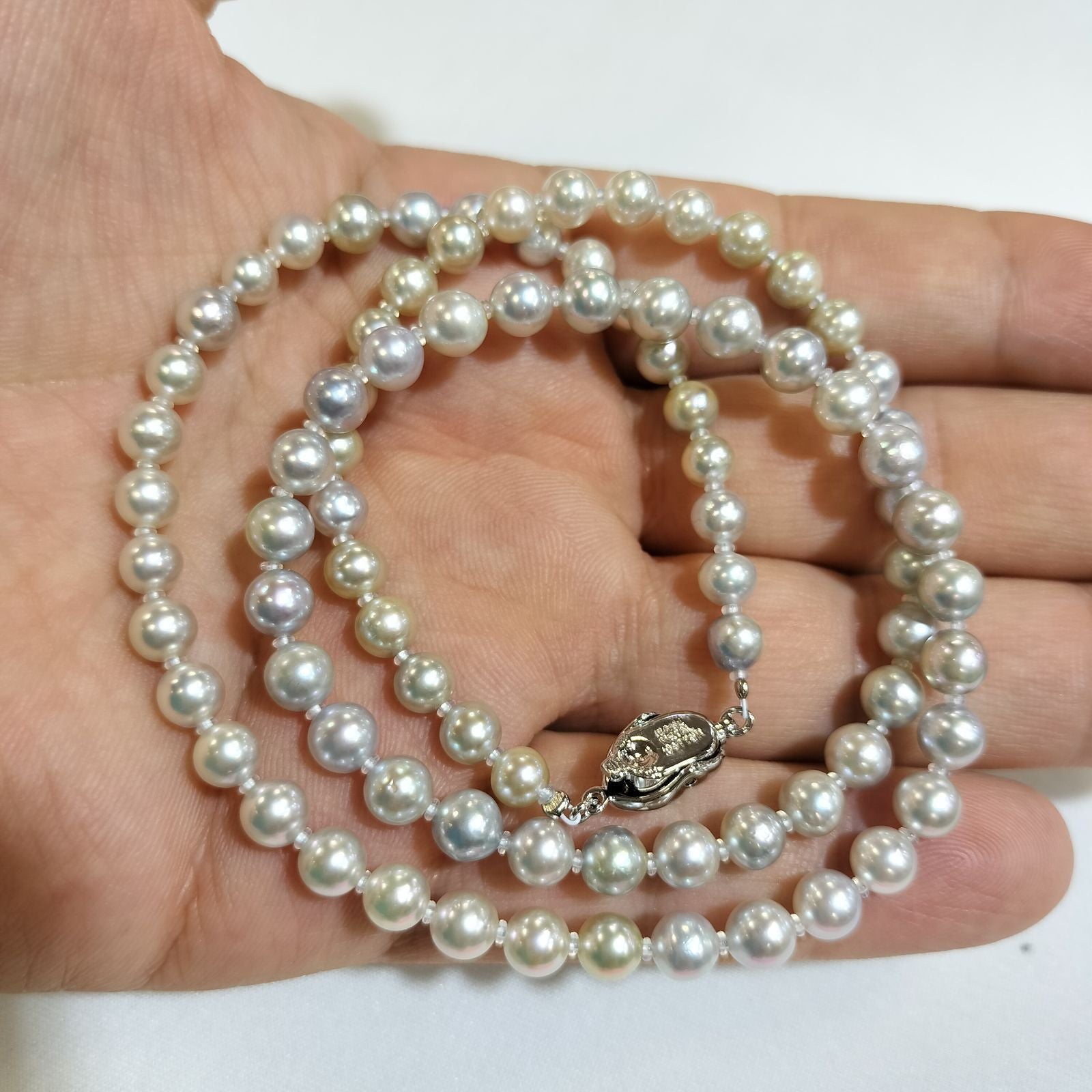 Akoya Pearl Natural Blue Necklace featuring 5mm pearls on a 52cm chain