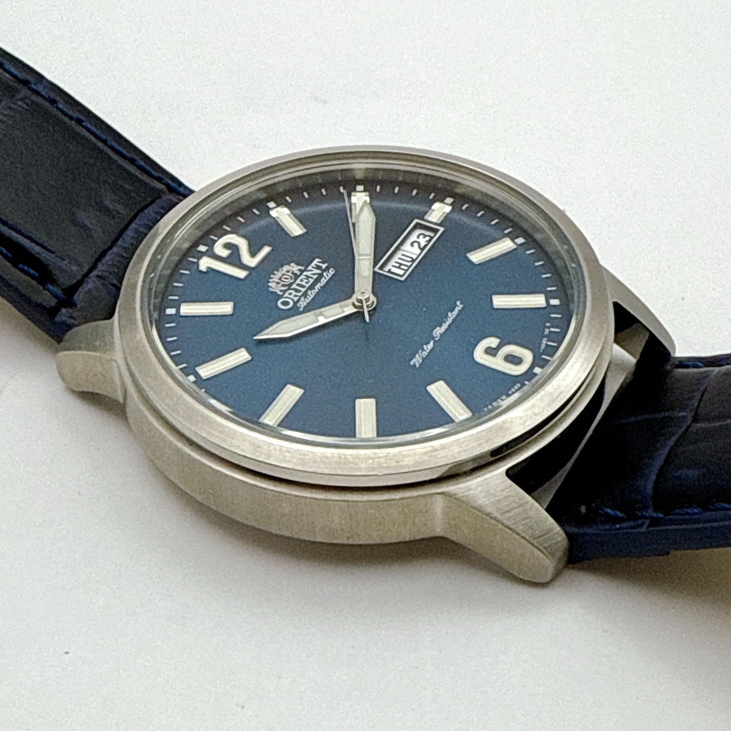 ORIENT B094 Big Face ORIENT Blue Dial Skeleton Back Automatic Men's Watch — Japanese