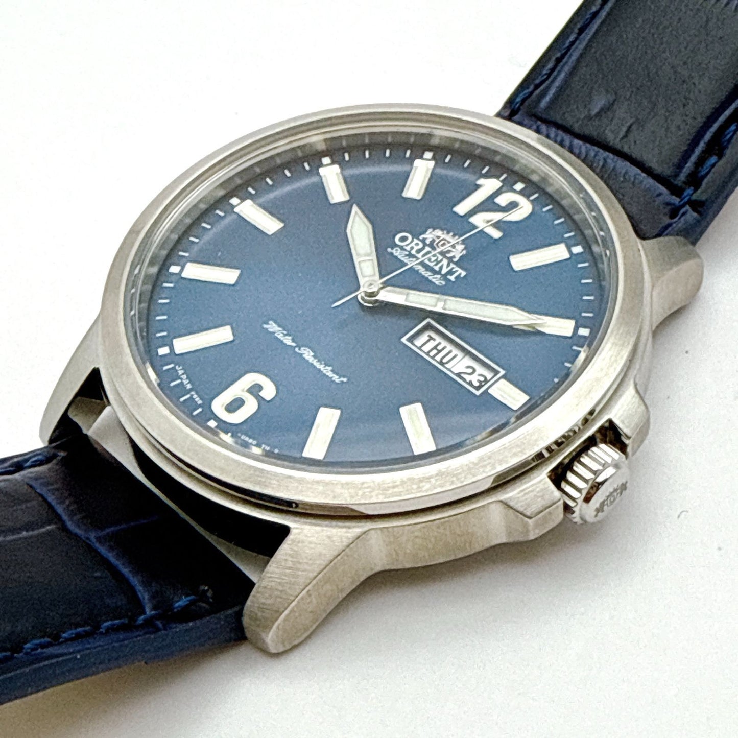 ORIENT B094 Big Face ORIENT Blue Dial Skeleton Back Automatic Men's Watch — Japanese