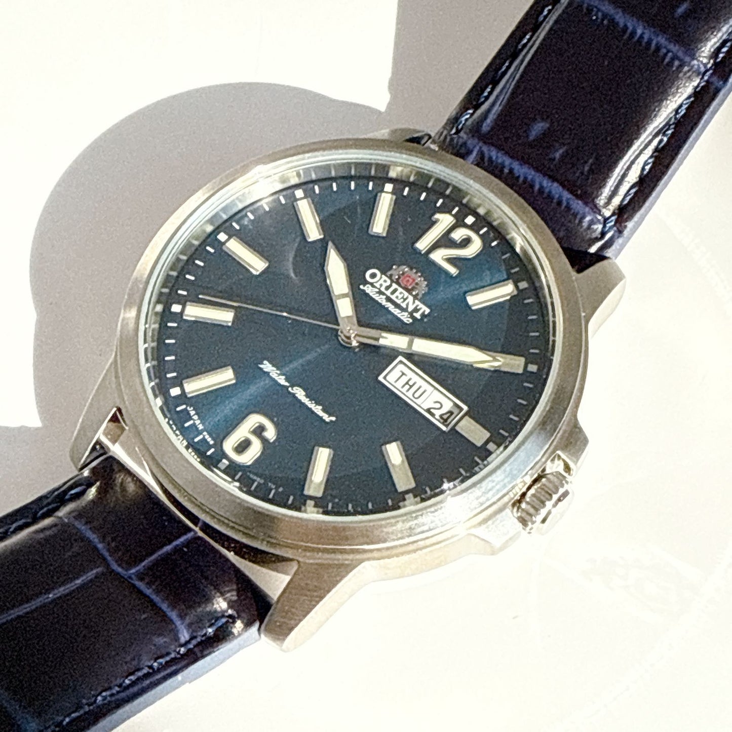 ORIENT B094 Big Face ORIENT Blue Dial Skeleton Back Automatic Men's Watch — Japanese