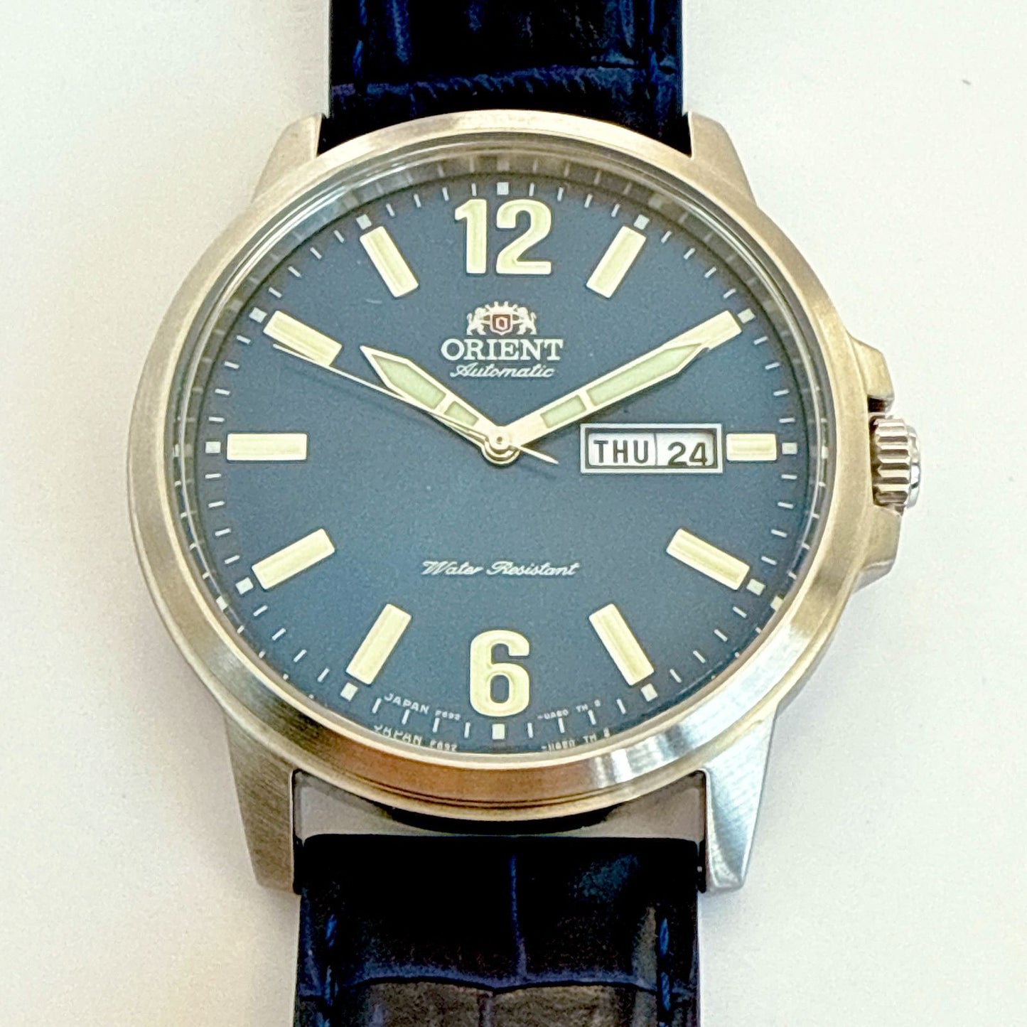 ORIENT B094 Big Face ORIENT Blue Dial Skeleton Back Automatic Men's Watch — Japanese
