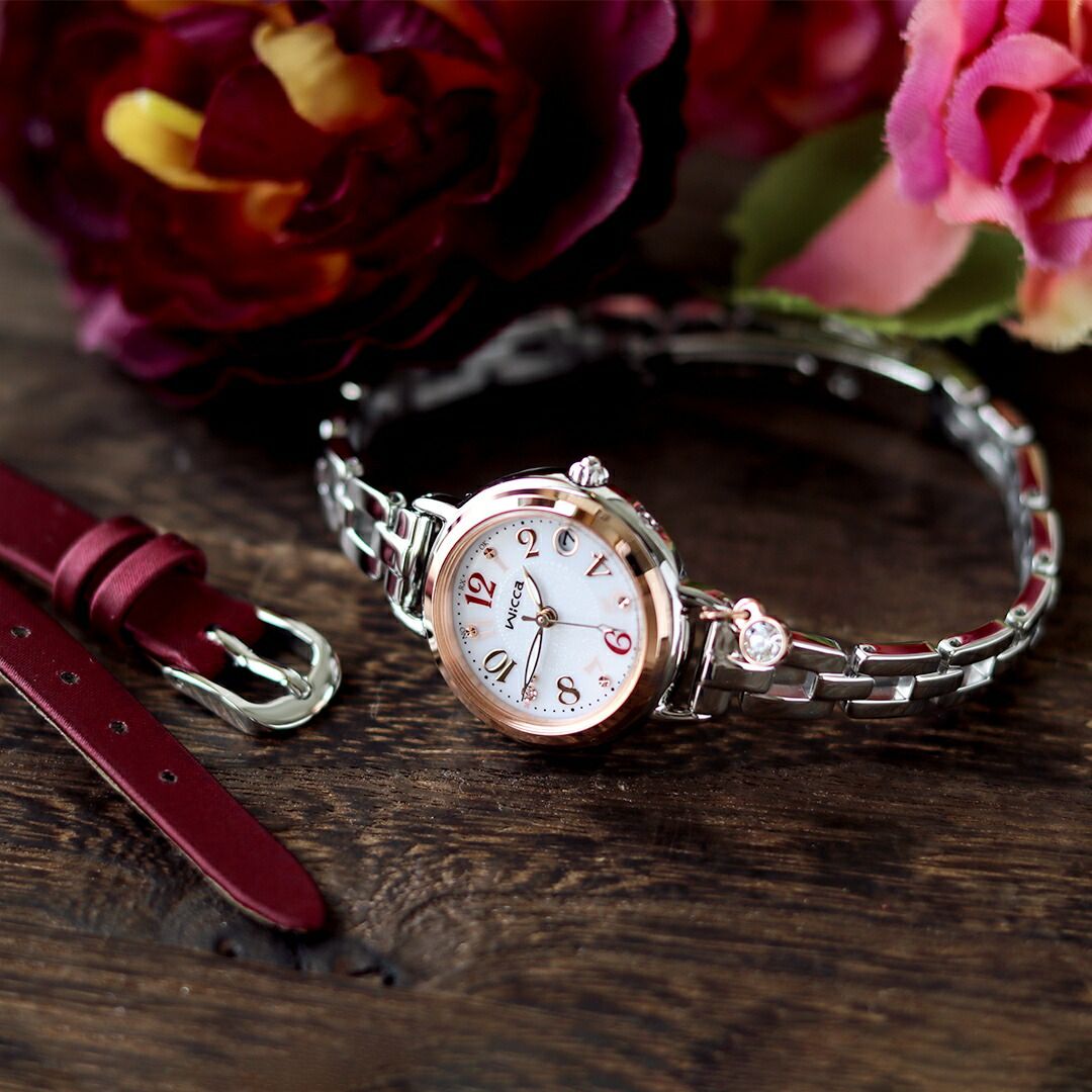 Citizen Wicca KL0-511-11 ladies silver solar atomic watch with silver dial and band