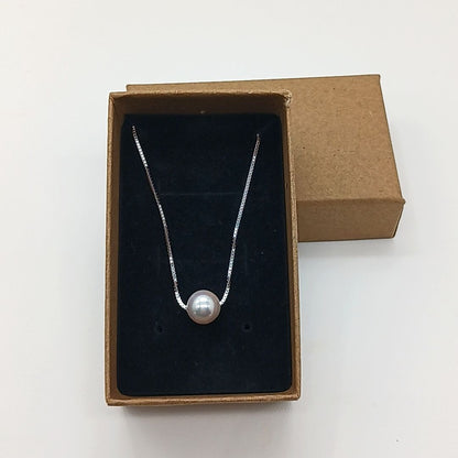 Light pink 8.2mm Akoya pearl single-bead necklace on thin silver chain 0.8mm wide