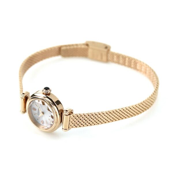 Citizen Ladies Eco-Drive wristwatch EG7082-66A with silver dial and warm gold stainless steel mesh band