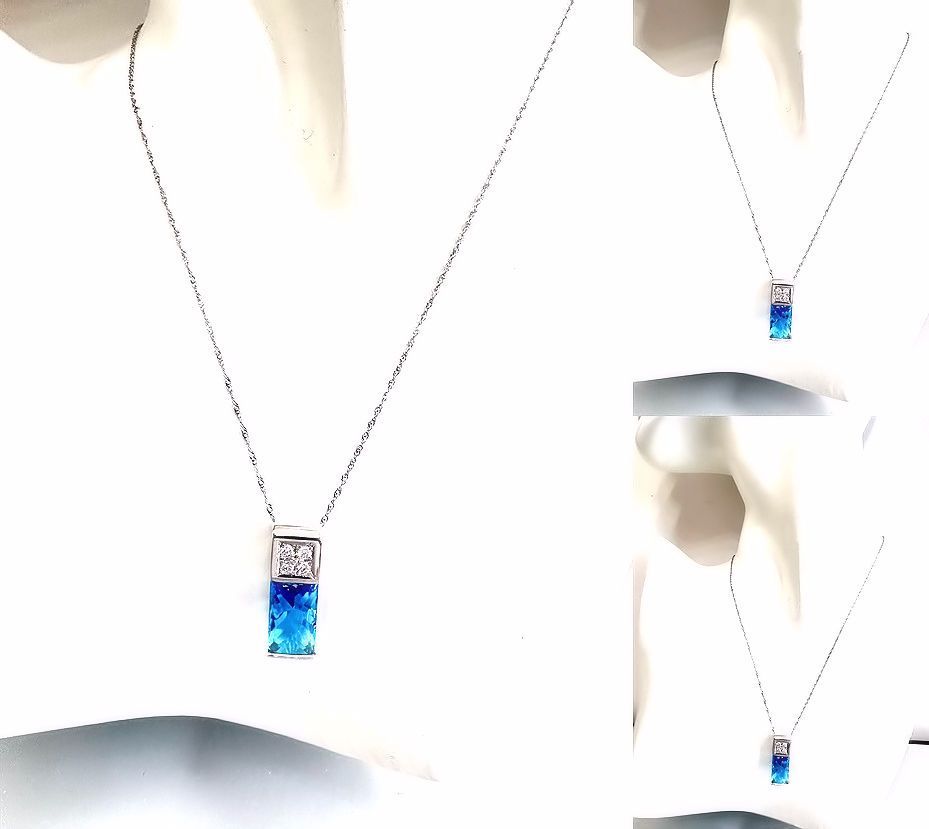 TASAKI necklace featuring a pearl, blue topaz gemstone, and 0.11ct diamonds on a 40cm chain