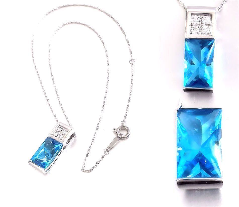 TASAKI necklace featuring a pearl, blue topaz gemstone, and 0.11ct diamonds on a 40cm chain