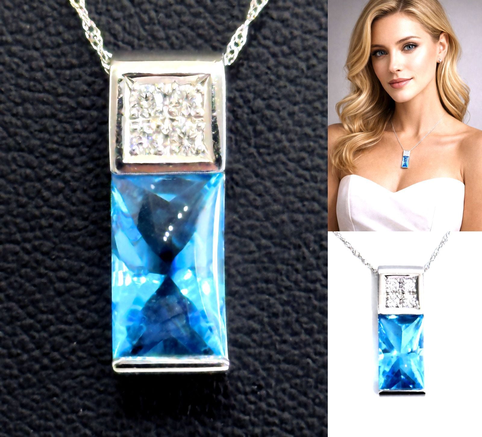 TASAKI necklace featuring a pearl, blue topaz gemstone, and 0.11ct diamonds on a 40cm chain