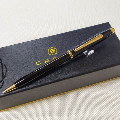 Cross Century II black lacquer ballpoint pen with metal body and twist mechanism