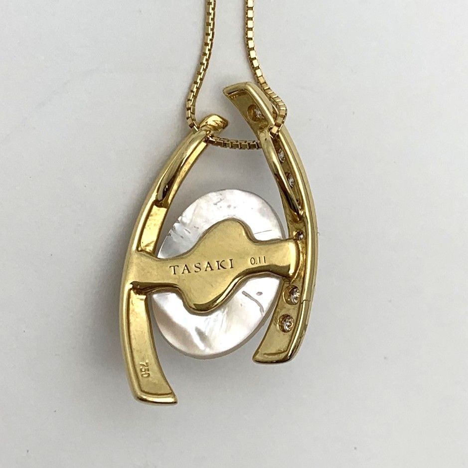K18YG Tasaki Mabe pearl necklace with diamond pendant in gold, 45cm length, for ladies