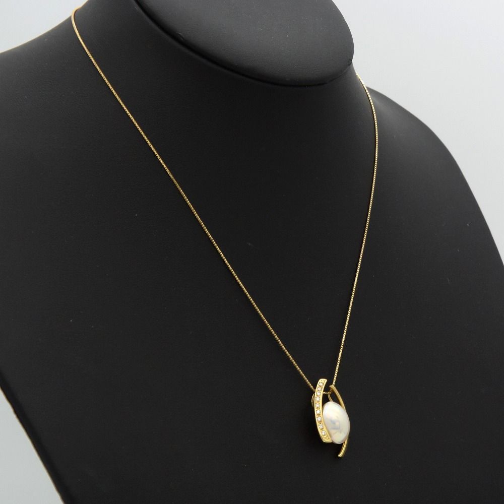 K18YG Tasaki Mabe pearl necklace with diamond pendant in gold, 45cm length, for ladies