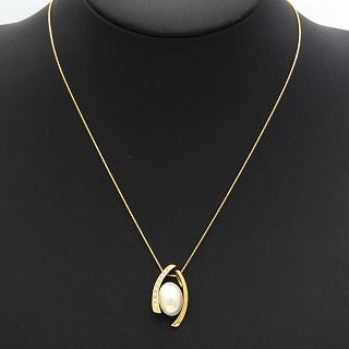 K18YG Tasaki Mabe pearl necklace with diamond pendant in gold, 45cm length, for ladies