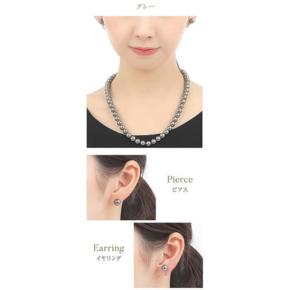 PLUSTER shell pearl necklace and earring set with 8mm gray Akoya pearls and brass clasp