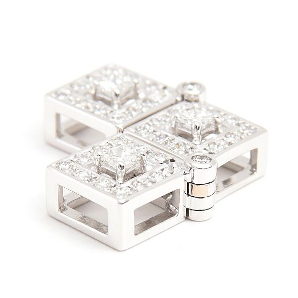 Tasaki 2WAY square and heart diamond pendant in white gold K18WG with 0.53 carats diamonds
