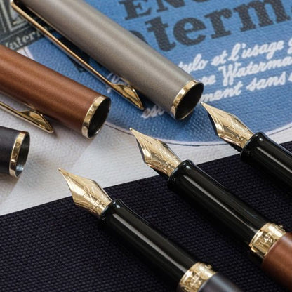 WATERMAN Metropolitan Essential Neutral Color Fountain Pen with fine nib and gold coated stainless steel body