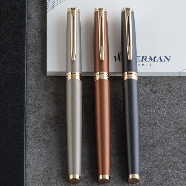 WATERMAN Metropolitan Essential Neutral Color Fountain Pen with fine nib and gold coated stainless steel body