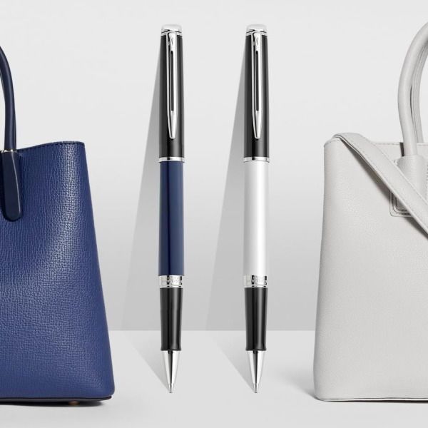 WATERMAN Metropolitan Essential Color Blocking pen in black and white with palladium trim and blue cap