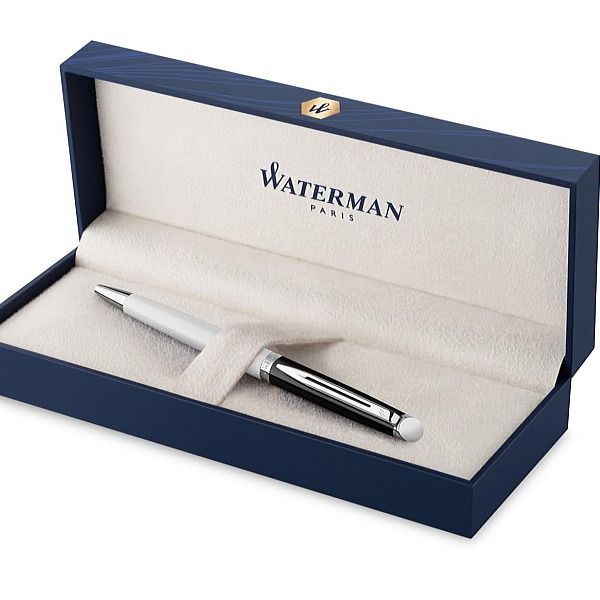 WATERMAN Metropolitan Essential Color Blocking pen in black and white with palladium trim and blue cap