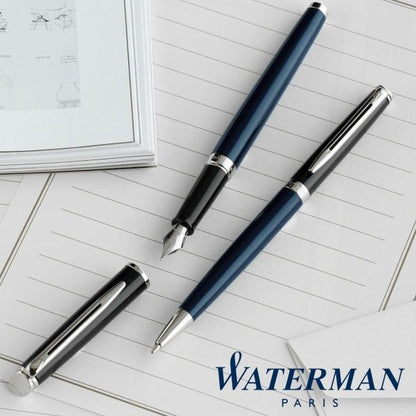 WATERMAN Metropolitan Essential Color Blocking pen in black and white with palladium trim and blue cap