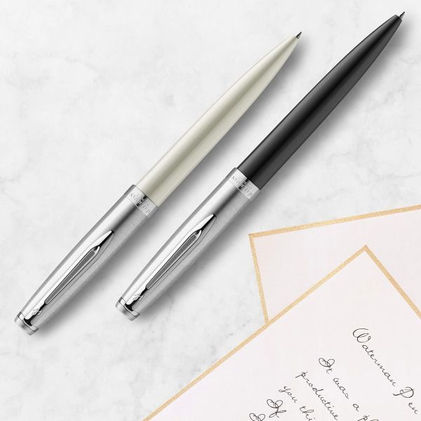Waterman Emblem Essential ballpoint pen in black with twist mechanism and aluminum body