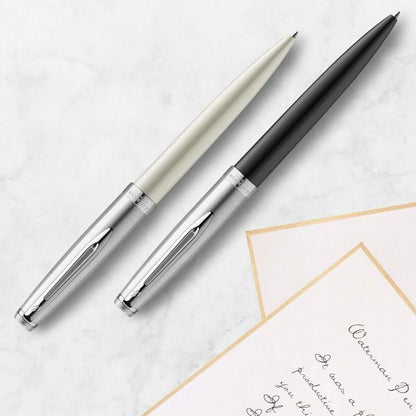 Waterman Emblem Essential ballpoint pen in black with twist mechanism and aluminum body